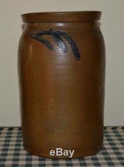 Antique Primitive Stoneware Blue Decorated Crock Jar