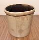 Antique Primitive Stoneware Crock Chunky Farmhouse Stained Crazed Off-round