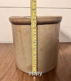 Antique Primitive Stoneware Crock Chunky Farmhouse Stained Crazed Off-Round
