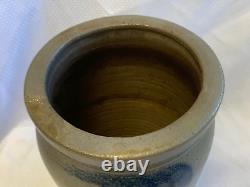 Antique Primitive Stoneware Crock Salt Glaze Cobalt Blue on Gray Design Pot Vase