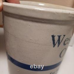 Antique Primitive Stoneware Crock Wesson Oil Beater Jar AS IS Blue Lettering