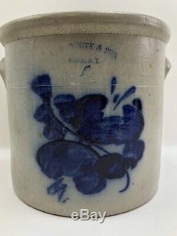 Antique Primitive Stoneware N. A. White & Son Utica, N. Y Salt Glazed Cobalt Blue