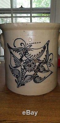 Antique Primitive Stoneware New York State FABULOUS FLOWER Crock
