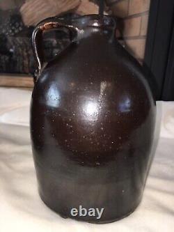 Antique Primitive Stoneware Oil Wick Jug Lamp Albany Slip-Chambersburg Pa. Farm