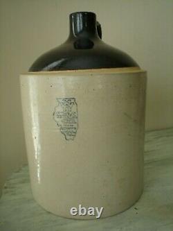 Antique Primitive White Hall Illinois S. P. &S Stoneware Crock Art Pottery Jug VGC
