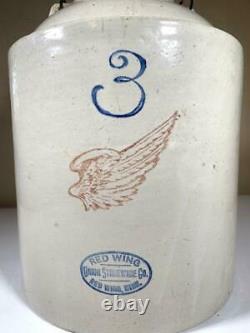 Antique REDWING 3 Gallon Stoneware APPLESAUCE CROCK - with WEIR Lid