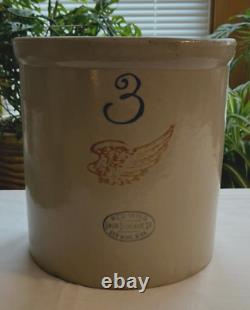 Antique RED WING 3 Gallon Stoneware CROCK 4 Wing EXCELLENT