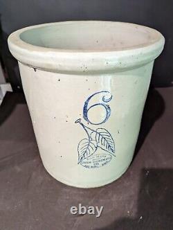 Antique RED WING 6 Gal. BLUE Birch LEAVES Crock STONEWARE