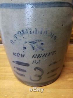 Antique R T. William's New Geneva Pennsylvania Stoneware Crock 3 Gallon