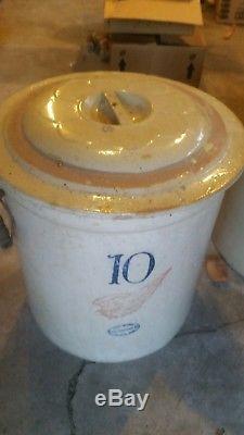 Antique Red Wing 10 Gallon Stoneware Crock Bail Handles & Lid great condition