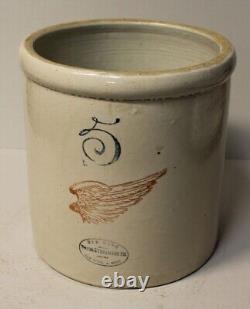Antique Red Wing 5 Gallon Stoneware Crock large 6 inch wing