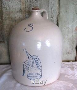 Antique Red Wing Beehive UNION Stoneware Co. Birchleaf 3 Gal Crock Jug NICE