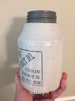 Antique Red Wing Stone Mason Fruit Jar Union Stoneware Advertising Jug Crock