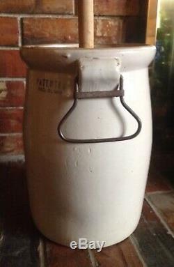 Antique Red Wing Stoneware 2 Gallon Crock Butter Churn with wire handles & lid