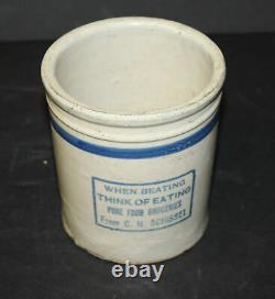 Antique Red Wing Stoneware Crock Beater Jar with Advertising Schissel Grocerie