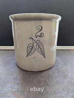 Antique Red Wing Union Stoneware 2 Gallon Crock With Birch Leaf's