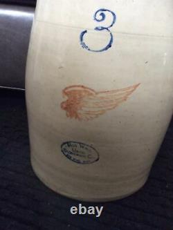 Antique Red Wing Union Stoneware 3 Gallon Crock Churn