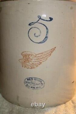 Antique Red Wing Union Stoneware Crock Jug 5 Gallon withHandle