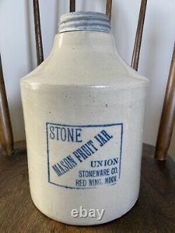 Antique Red Wing Union Stoneware Crock Mason Fruit Canning Jar. 1 Gallon