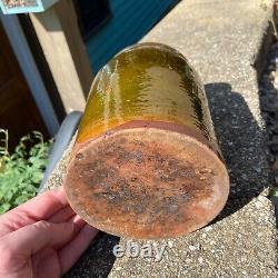 Antique Redware GREAT GREEN Glazed Quart Jar Crock Jug PA or New England 6.75 H