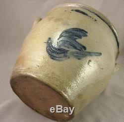 Antique Roberts New York Bird decorated Stoneware Crock 19th cent