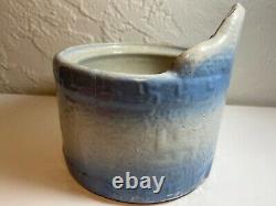 Antique SALT Stoneware Crock'Good Luck Swastika' Blue White Detailed Pottery