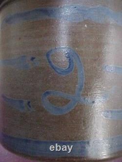 Antique STRIPER Crock Jar Western PA Cobalt Striped 2 GALLON Crock