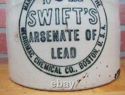 Antique SWIFTS Stoneware Poison Crock Jug MERRIMAC Chemical Co BOSTON USA 10lb