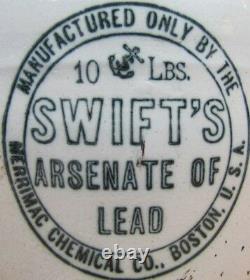 Antique SWIFTS Stoneware Poison Crock Jug MERRIMAC Chemical Co BOSTON USA 10lb