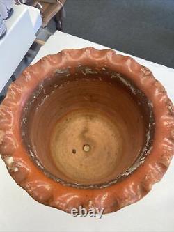 Antique S. E. Pennsylvania Scalloped Glazed Redware Flower Pot Stoneware Crock