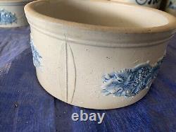 Antique Salt Glaze Stoneware Blue Flowers 8 Crock M. Friedman San Francisco