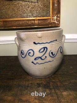 Antique Salt Glaze Stoneware Crock Cobalt Floral Decoration Smith & Day CT AAFA