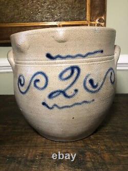 Antique Salt Glaze Stoneware Crock Cobalt Floral Decoration Smith & Day CT AAFA