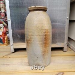 Antique Salt Glaze Stoneware Crock With Lip Brown Colors 10.5 Inches High