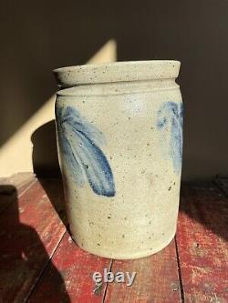 Antique Salt Glazed Blue Cobalt Decorated 1/2 Gallon Stoneware Crock