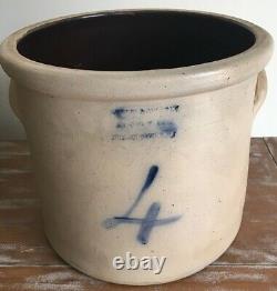 Antique Salt Glazed Stoneware 4 Gallon Crock by McMullen and Connolly New Jersey