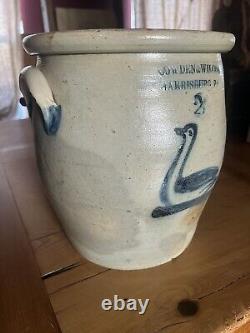 Antique Salt Glazed Stoneware COWDEN & WILCOX HARRISBURG PA 2 Gallon Swan Crock