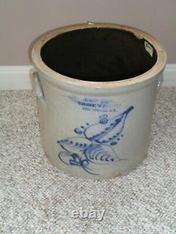 Antique Salt Glazed Stoneware Crock W Blue cobalt decoration 3 gallon