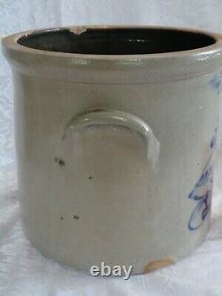 Antique Salt Glazed Stoneware Crock W Blue cobalt decoration 3 gallon
