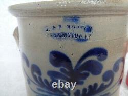 Antique Salt Glazed Stoneware Crock W Blue cobalt decoration nice size