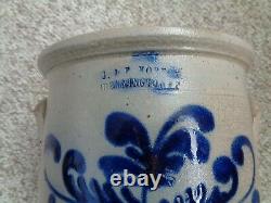 Antique Salt Glazed Stoneware Crock W Blue cobalt decoration nice size