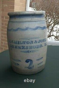 Antique Salt Glazed Stoneware HAMILTON & JONES GREENSBORO GREENE CO. PA. Crock