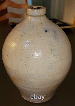 Antique Salt Glazed Stoneware Jug Crock Primitive 16 Tall Heavy