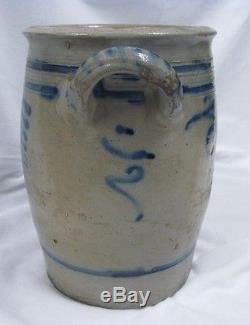Antique Saltglaze Grey & Blue Stoneware Confit Crock 19th Century