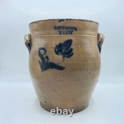 Antique Seymour Troy Blue Floral Stoneware Crock Old