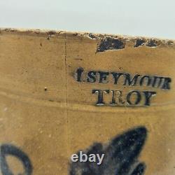 Antique Seymour Troy Blue Floral Stoneware Crock Old