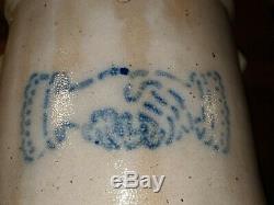Antique Shaking Hands Crock Cobalt Blue Stencil Salt Glaze Stoneware 19th Cent