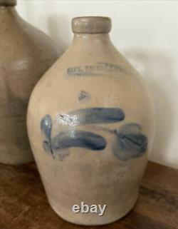 Antique Sipe Nichols Cobalt Blue Cobalt Tulip Stoneware Pottery 1 Gallon Jug
