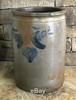 Antique Solomon Bell Virginia Blue Decorated Stoneware 2 Gallon Crock Signed
