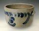 Antique Stoneware 1g Mid-atlantic Pa Cake Crock With Cobalt Swags & Tulips, C1870